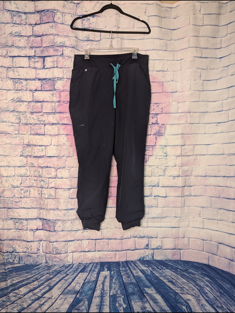 Figs Navy Jogger Scrub Pants with Teal Drawstring